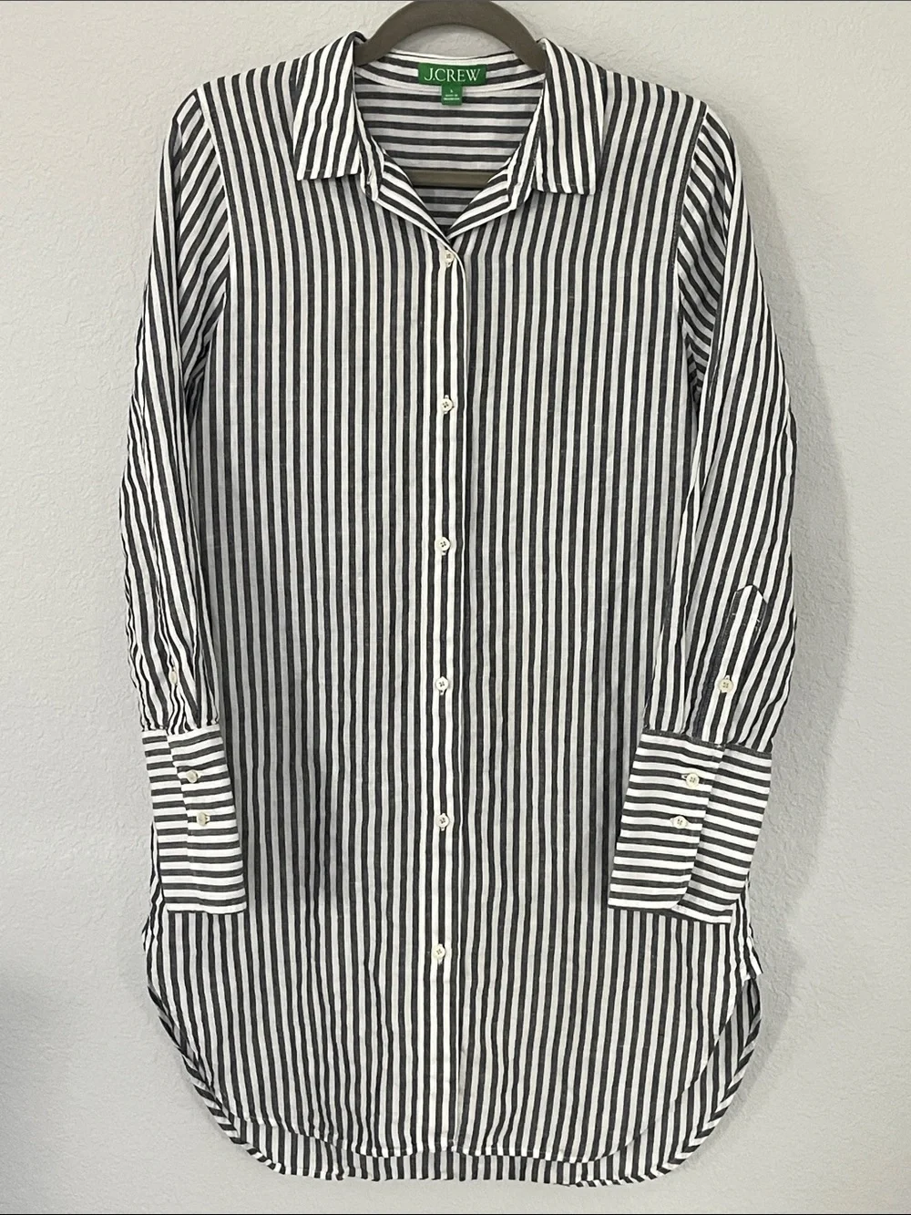 J.Crew Women's S Linen Cotton Striped Button Down Tunic Shirt Black White